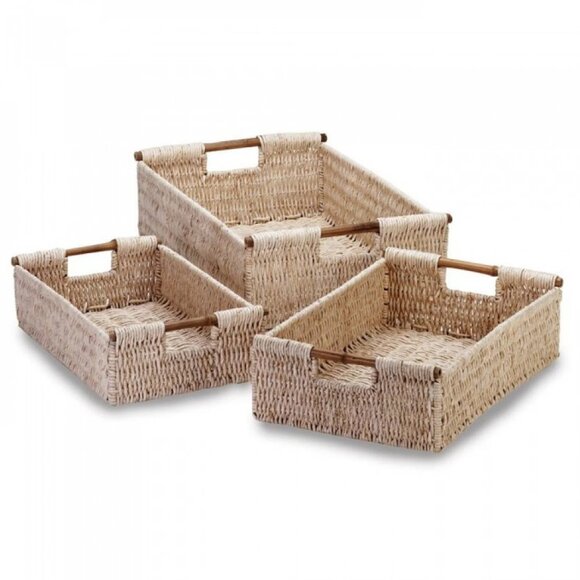 Rustic Tan Woven Storage Baskets - Set of 3 - Picture 2 of 2